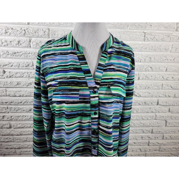 Coral Bay Womens Top Extra Large XL Roll Tab Sleeve Blue Watercolor WAT92E - Picture 3 of 8